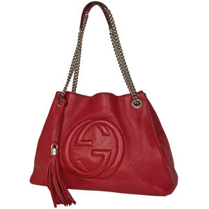 Gucci Soho Tote Bag Fringe Interlocking GG Leather Red